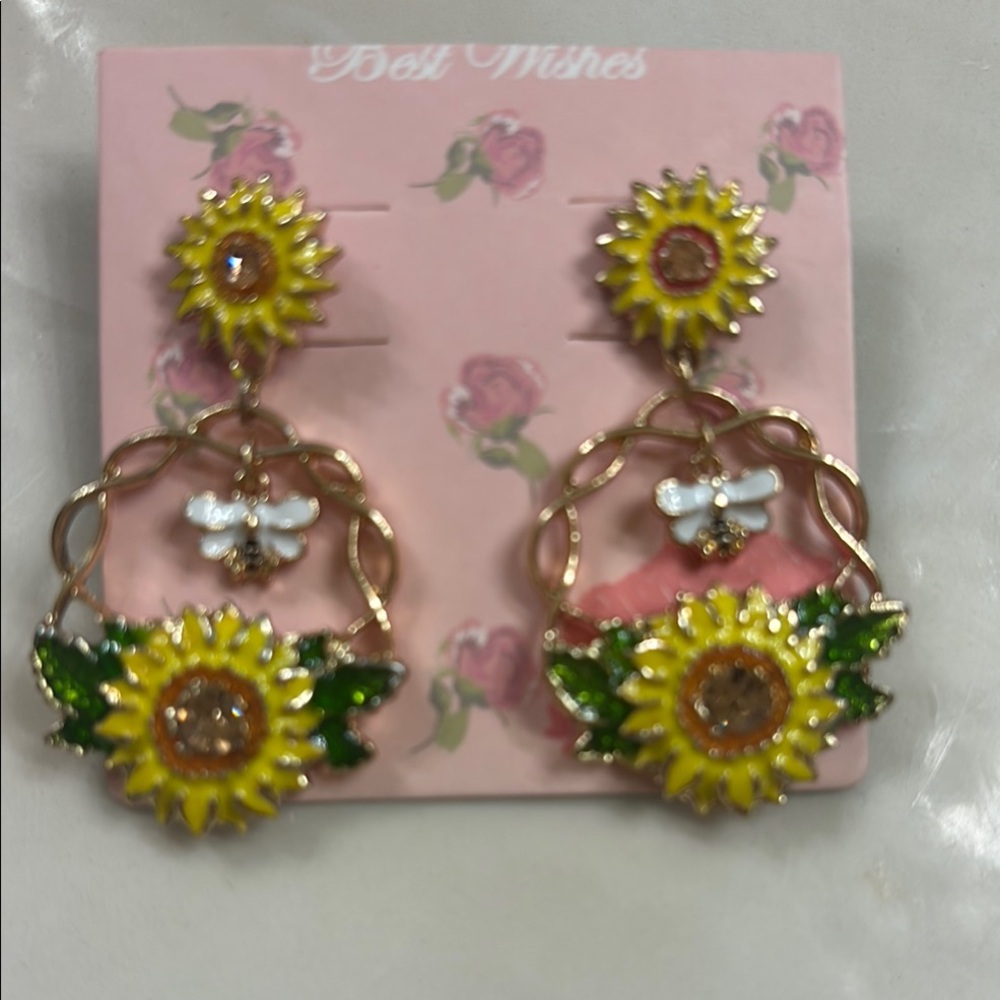 Sunflower and Bee Earrings